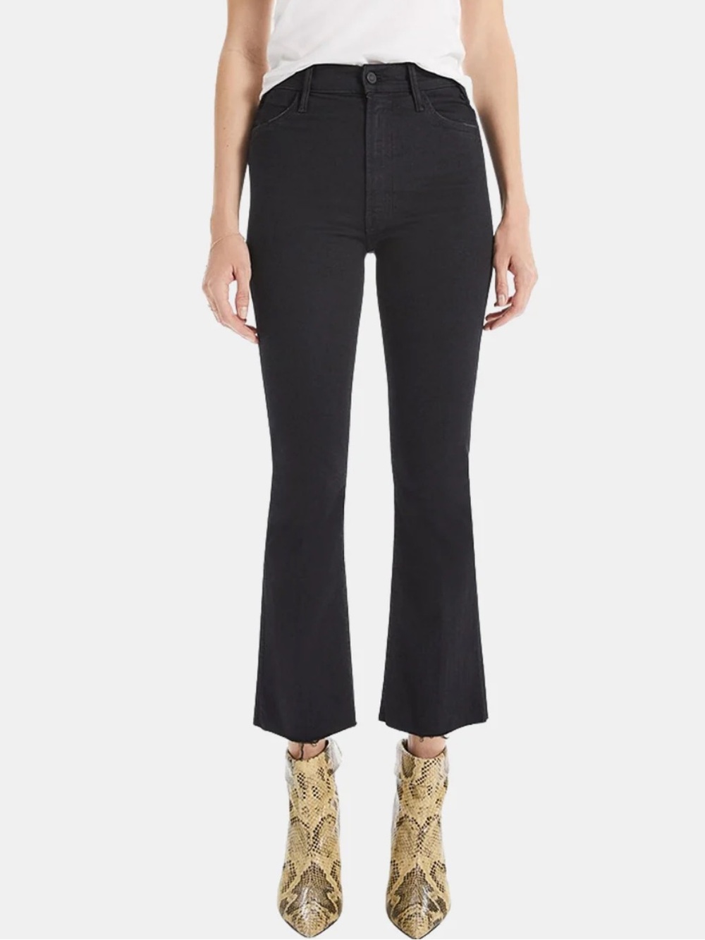 MOTHER Black High-Rise Cropped Flare Pants